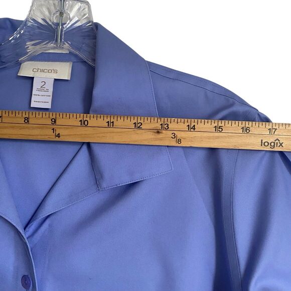 Chicos Non Iron Dress Shirt L/12 Violet Blue Long Sleeve Office Wear Career - Picture 6 of 10